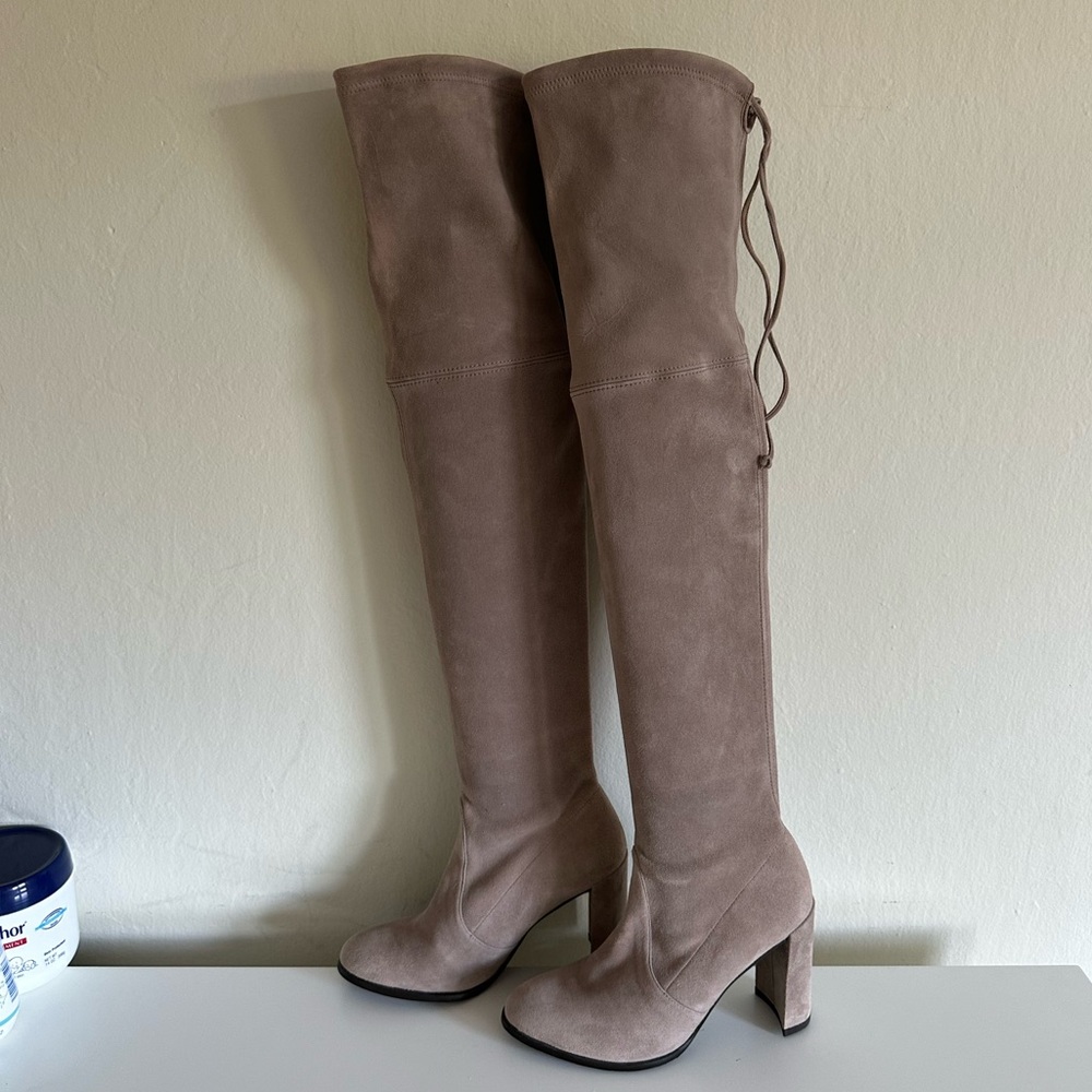 Stuart Weitzman Hiline over-the-knee boots, size
5.5, almond beige suede
